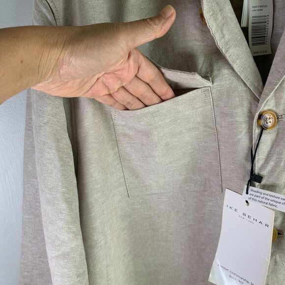 Ike Behar Men's Shirt Jacket Shacket Plus Size XXL in Khaki Linen Cotton - Picture 4 of 10